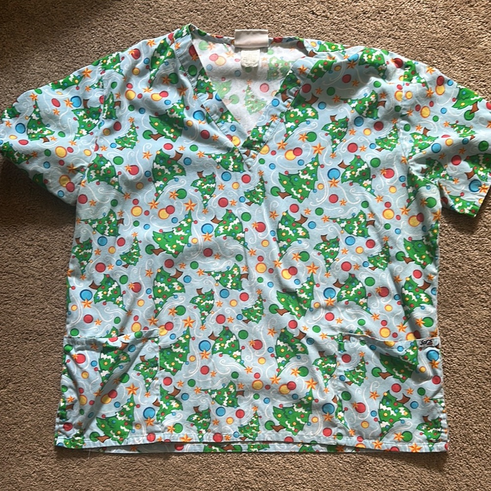 Christmas Printed Scrub Top